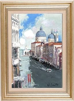 斉藤要「ベネチア」油彩 8号 【真作】白い建物に映える青空 ◆街名画 斉藤要「ベネチア」油彩 8号 【真作】白い建物に映える青空 ◇街名画